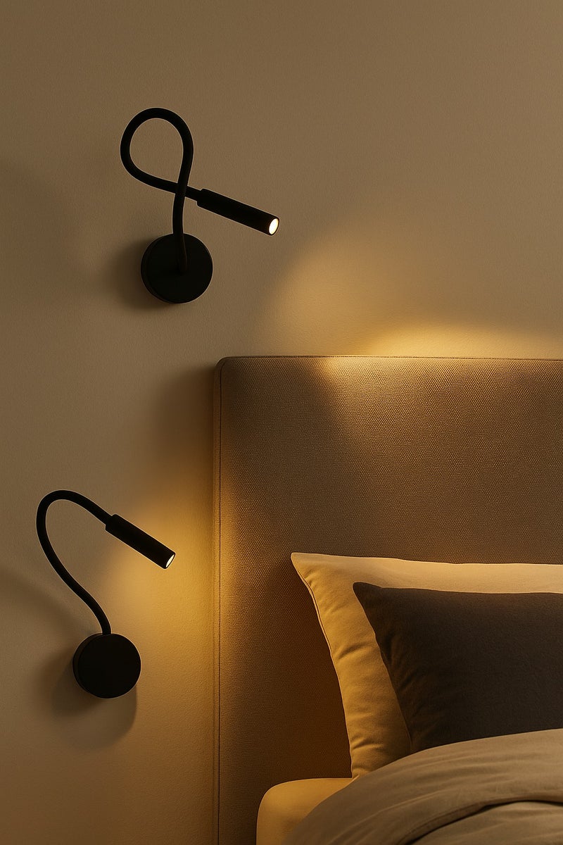NERFA Modern Gooseneck LED Wall Lamp – Glossy Black, Warm Yellow Light - Image 4