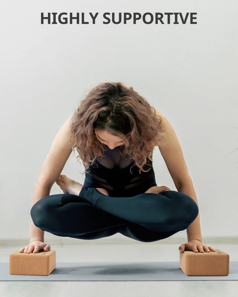 Trideer Cork Yoga Blocks, 2 Pack Yoga Blocks Natural Cork, High Density Yoga Block with Non Slip Surface, Eco-Friendly Yoga Accessories for Women, Ideal for Yoga, Pilates, Stretching - Image 2