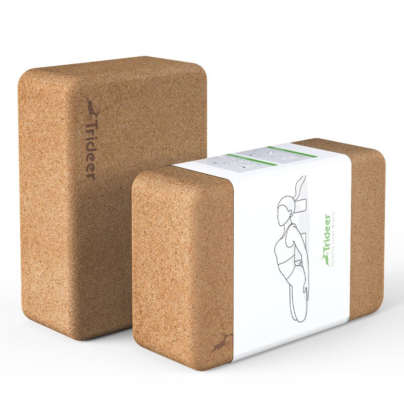 Trideer Cork Yoga Blocks, 2 Pack Yoga Blocks Natural Cork, High Density Yoga Block with Non Slip Surface, Eco-Friendly Yoga Accessories for Women, Ideal for Yoga, Pilates, Stretching - Image 1