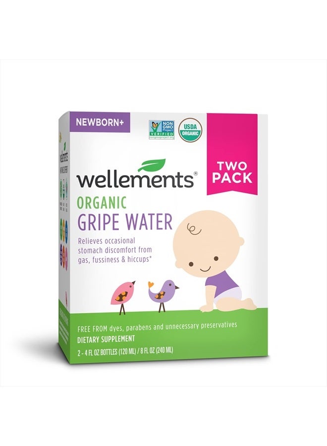 Wellements Gripe Water 4 Fl Oz (Pack of 2) Relieves Occasional Stomach Discomfort from Gas, Fussiness & Hiccups, USDA Certified Organic, Gluten Free & Non GMO, Ages Newborn+ - Image 1