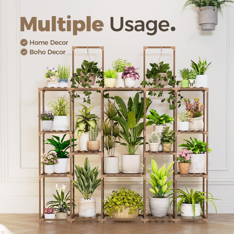 Bamworld Large Plant Shelf Plant Stand Indoor 62.2" Tall Outdoor Plant Holder Wood for Multiple Plants Hanging Plant Rack for Living Room Garden Balcony - Image 3