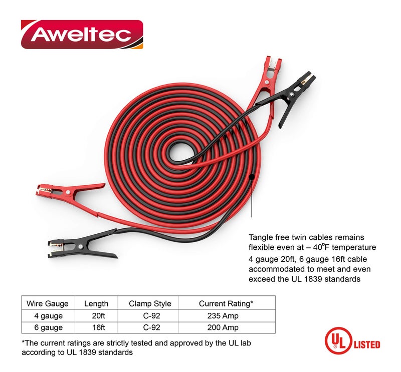 AWELTEC UL-Listed Jumper Cables - 6 Gauge 16 Feet Battery Cables for car, Heavy Duty Booster Cables (6AWG x 16Ft) with Carry Bag - Image 2
