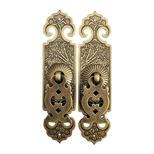 Tiazza 2Pcs Vintage Style Embossing Pattern Pulls Handle Bookcase Wardrobe Drawer Window Pure Copper Double Door Handle - Image 5