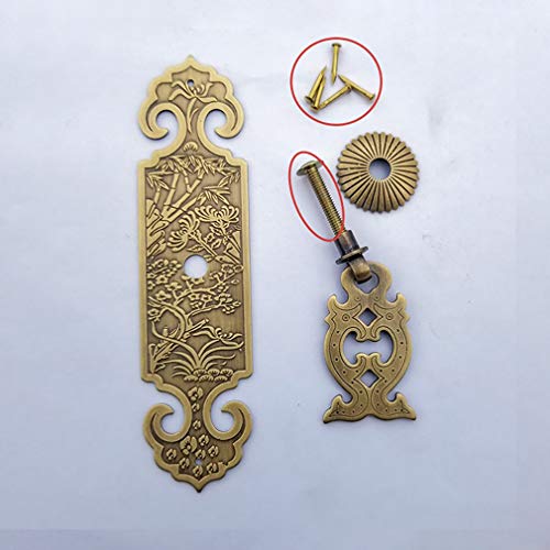 Tiazza 2Pcs Vintage Style Embossing Pattern Pulls Handle Bookcase Wardrobe Drawer Window Pure Copper Double Door Handle - Image 2