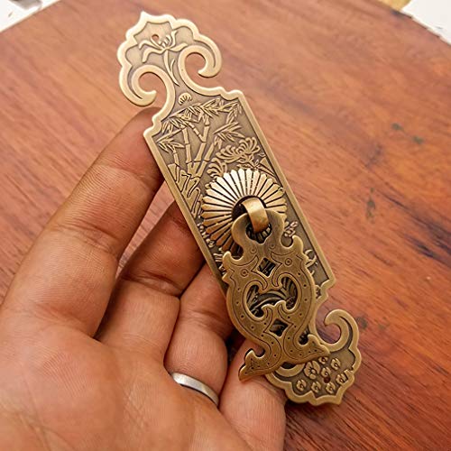 Tiazza 2Pcs Vintage Style Embossing Pattern Pulls Handle Bookcase Wardrobe Drawer Window Pure Copper Double Door Handle - Image 4