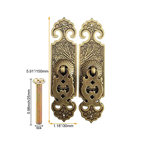 Tiazza 2Pcs Vintage Style Embossing Pattern Pulls Handle Bookcase Wardrobe Drawer Window Pure Copper Double Door Handle - Image 3