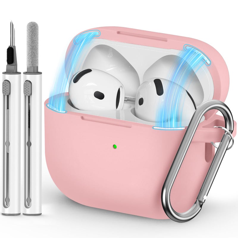 Ljusmicker for AirPods 4 Case 2024 with Cleaner Kit,Soft Silicone Protective Cover for Apple AirPods 4th Generation Cases for Women Men,AirPod 4 Case Accessories with Keychain-Magnetic Pink - Image 1