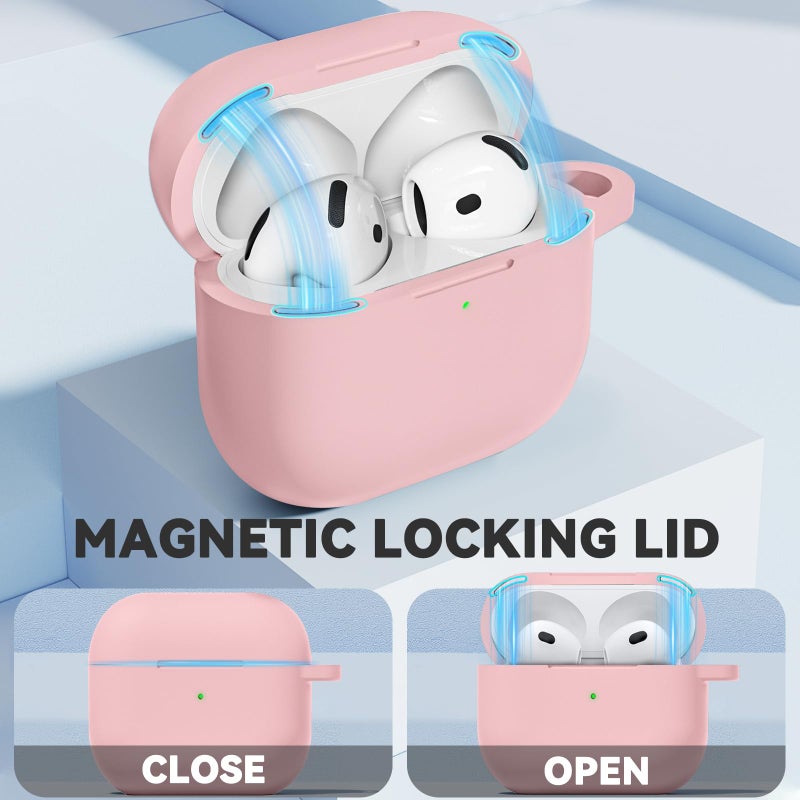 Ljusmicker for AirPods 4 Case 2024 with Cleaner Kit,Soft Silicone Protective Cover for Apple AirPods 4th Generation Cases for Women Men,AirPod 4 Case Accessories with Keychain-Magnetic Pink - Image 2