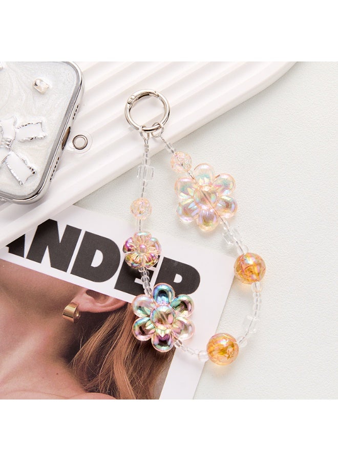 NIBEMINENT Beaded Phone Lanyard, Anti Lost Removable Wrist Strap, Flower Crystal Bracelet Pendant, Phone Keychain Lanyard,Orange - Image 1