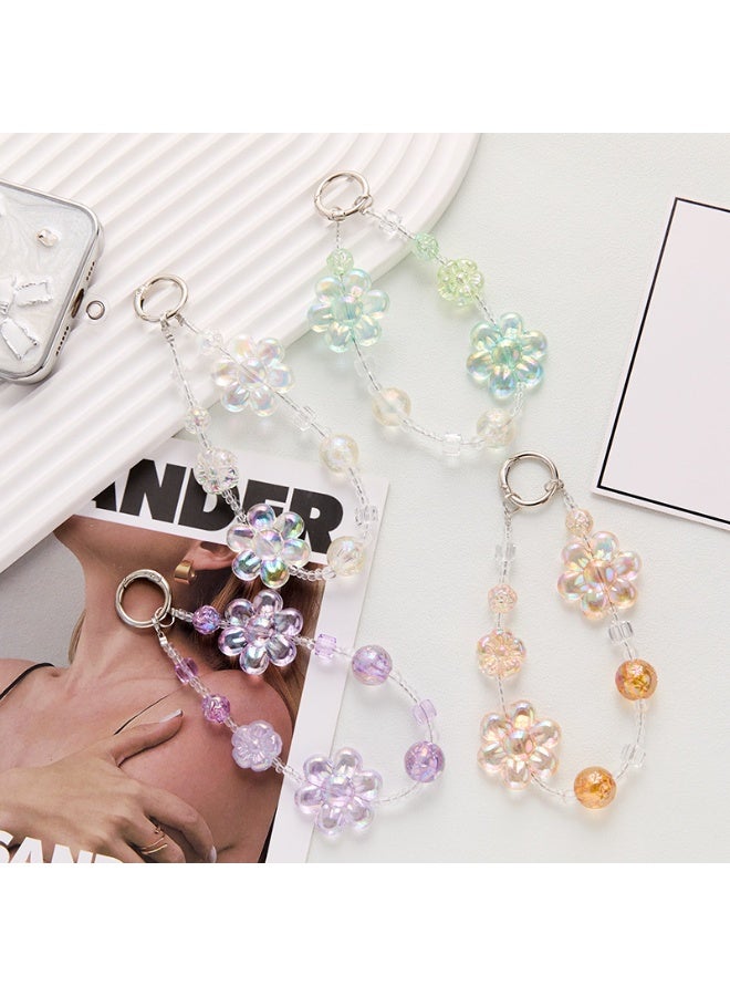NIBEMINENT Beaded Phone Lanyard, Anti Lost Removable Wrist Strap, Flower Crystal Bracelet Pendant, Phone Keychain Lanyard,Orange - Image 2