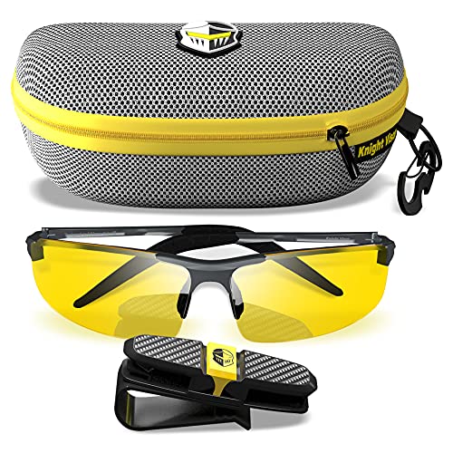 BLUPOND Night Driving Glasses For Men/Women - HD Yellow Vision for Maximum Clarity - Knight Visor (Titanium/Grey Case, Yellow Amber) - Image 1