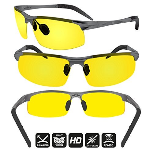 BLUPOND Night Driving Glasses For Men/Women - HD Yellow Vision for Maximum Clarity - Knight Visor (Titanium/Grey Case, Yellow Amber) - Image 4
