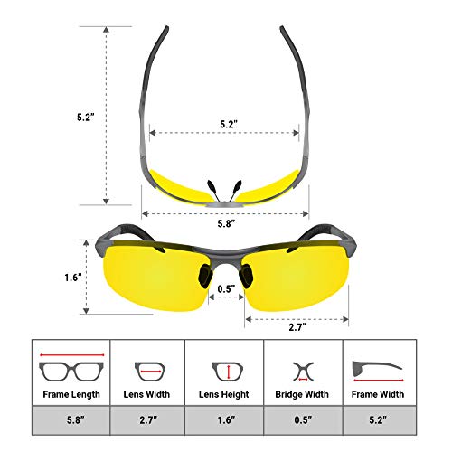 BLUPOND Night Driving Glasses For Men/Women - HD Yellow Vision for Maximum Clarity - Knight Visor (Titanium/Grey Case, Yellow Amber) - Image 3