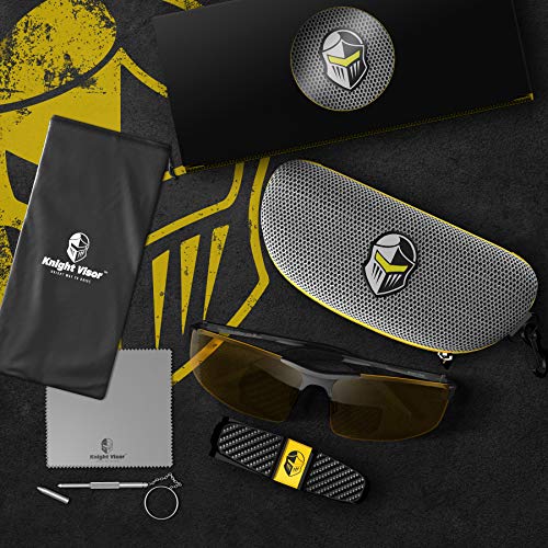 BLUPOND Night Driving Glasses For Men/Women - HD Yellow Vision for Maximum Clarity - Knight Visor (Titanium/Grey Case, Yellow Amber) - Image 2