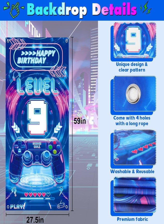 FINDRICH Video Game 9th Birthday Decorations for Boys, Level 9 Birthday Decorations Include Banner Backdrop Sash Honeycomb Centerpieces Hanging Swirls Stickers Cake Topper for Gamer Birthday Party Supplies - Image 4