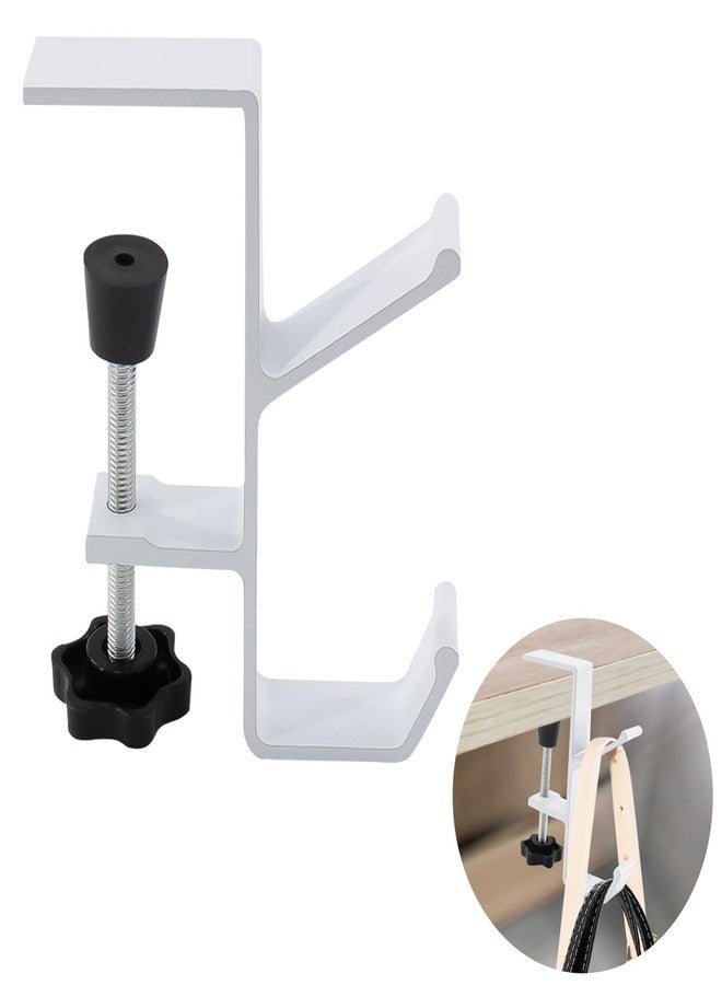 CaLeQi Desk Mount Bag Holder Hook Clamp,On Backpack Hanger Portable Desk Mount Headphones Holder for Reduce Desk Clutter Table Desk Table Hanging Storage (1 Pcs-Double Hook White) - Image 1