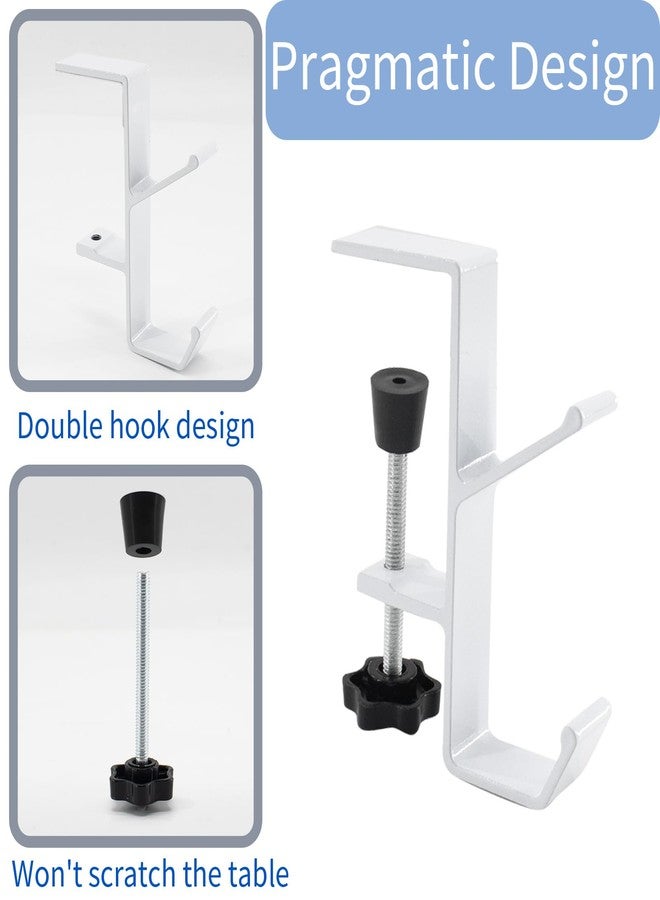 CaLeQi Desk Mount Bag Holder Hook Clamp,On Backpack Hanger Portable Desk Mount Headphones Holder for Reduce Desk Clutter Table Desk Table Hanging Storage (1 Pcs-Double Hook White) - Image 4