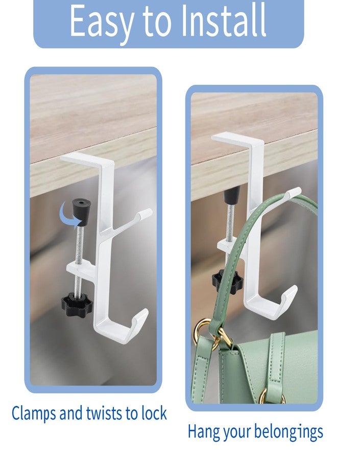 CaLeQi Desk Mount Bag Holder Hook Clamp,On Backpack Hanger Portable Desk Mount Headphones Holder for Reduce Desk Clutter Table Desk Table Hanging Storage (1 Pcs-Double Hook White) - Image 5