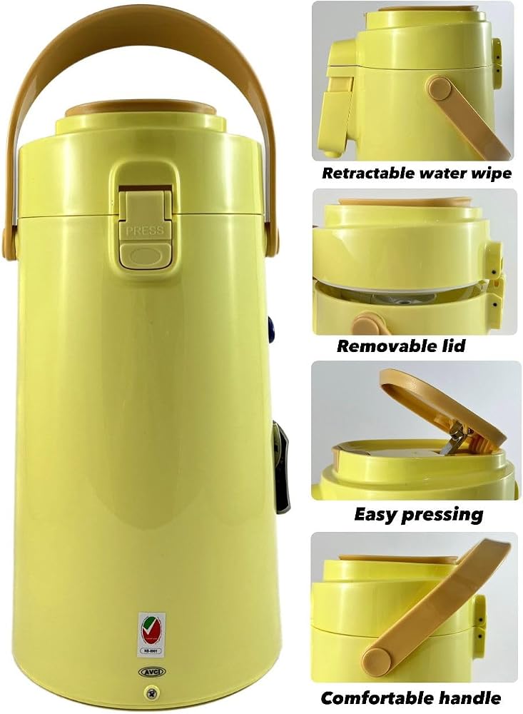 Home Maker Pump Flask Pot, 2.2 Liter Capacity, Yellow