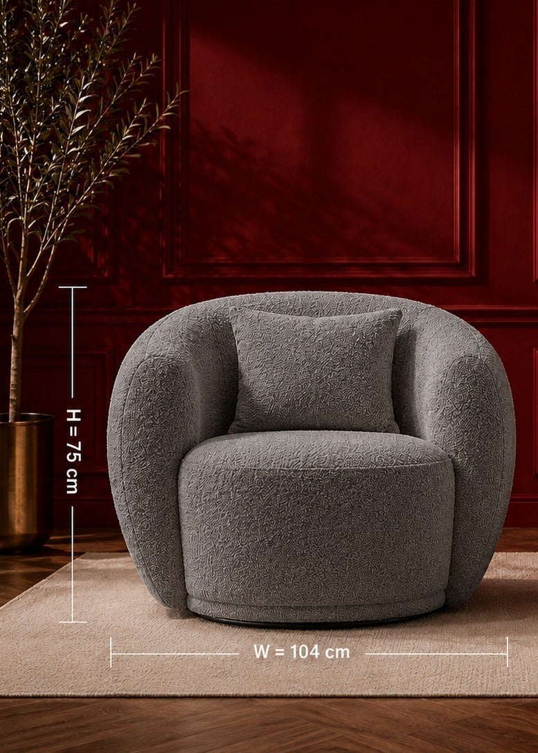 House One Chair|Bouclee And Wood Legs 99x104x75 cm - Grey - Image 5