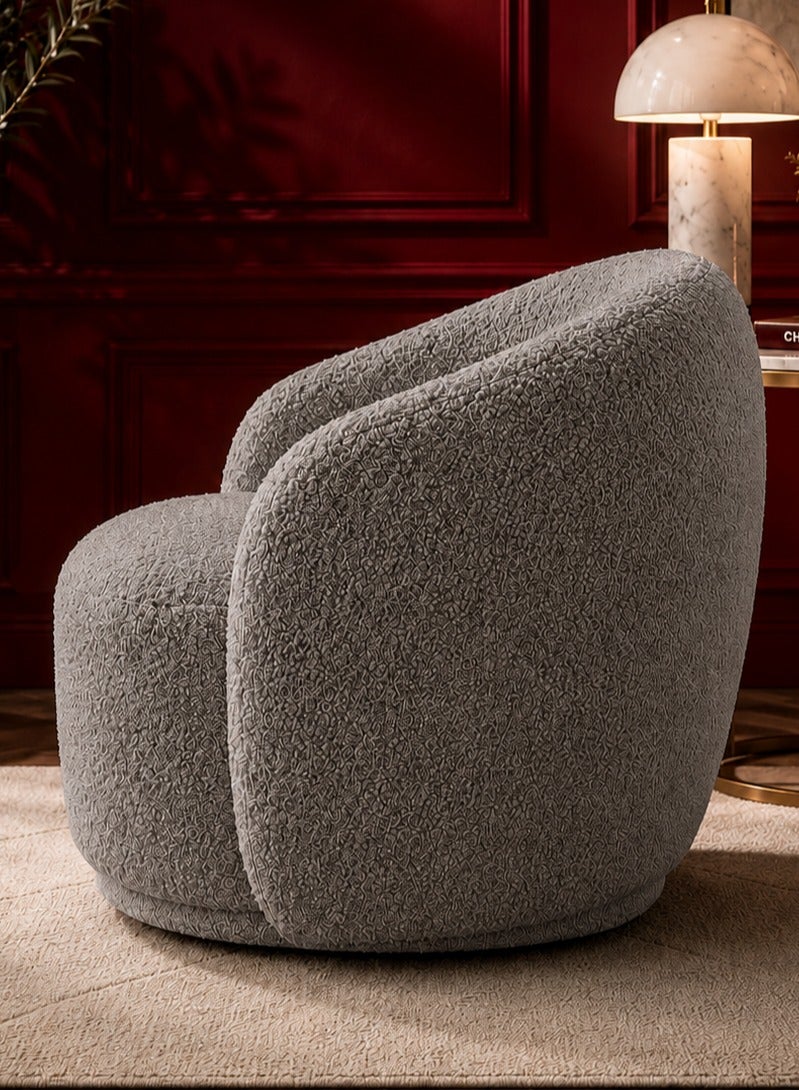 House One Chair|Bouclee And Wood Legs 99x104x75 cm - Grey - Image 2