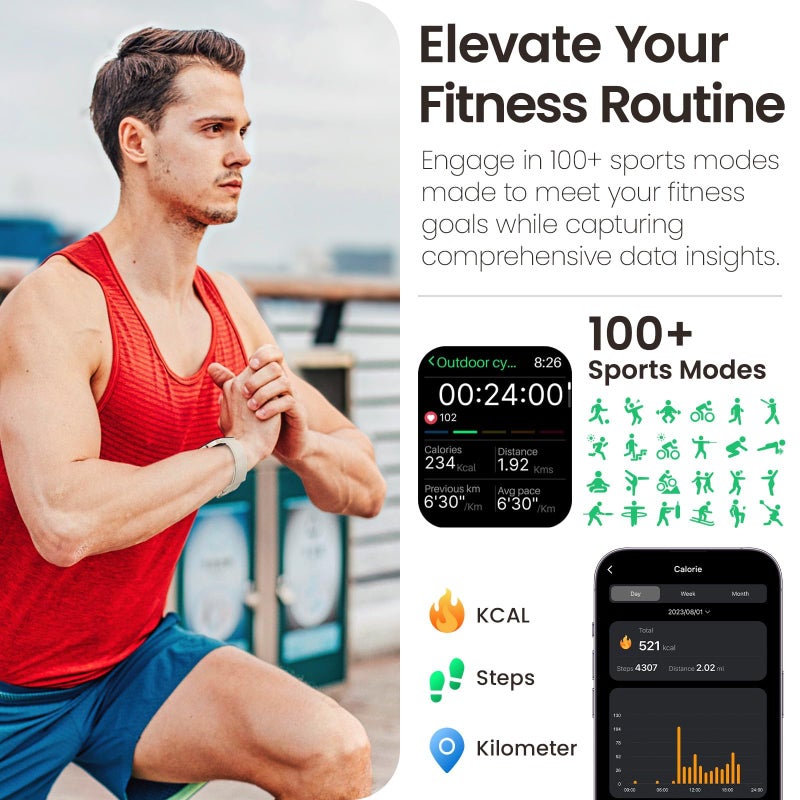 TOZO AMOLED S4 AcuFit One Smart Watch 1.78" Ultra-Clear Screen for Men Women, Call/Answer Fitness Tracker, Sleep Monitor IP68 Waterproof for iOS 11.0+ Android 9.0+ Gold - Image 4