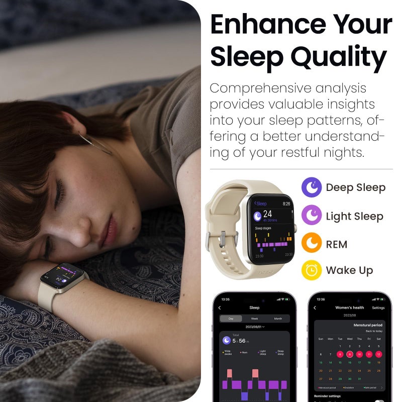 TOZO AMOLED S4 AcuFit One Smart Watch 1.78" Ultra-Clear Screen for Men Women, Call/Answer Fitness Tracker, Sleep Monitor IP68 Waterproof for iOS 11.0+ Android 9.0+ Gold - Image 5