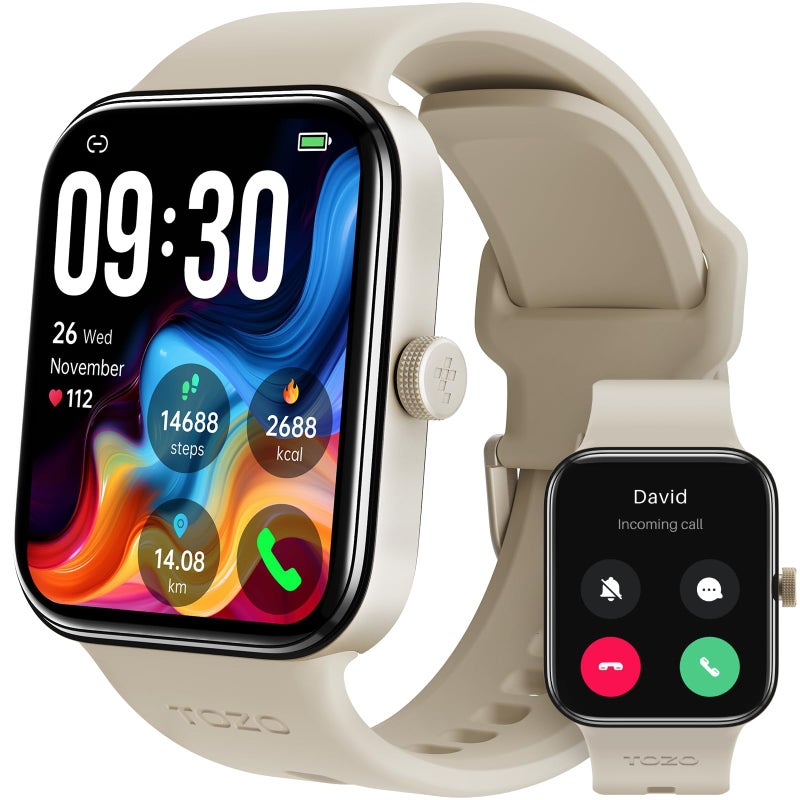 TOZO AMOLED S4 AcuFit One Smart Watch 1.78" Ultra-Clear Screen for Men Women, Call/Answer Fitness Tracker, Sleep Monitor IP68 Waterproof for iOS 11.0+ Android 9.0+ Gold - Image 1