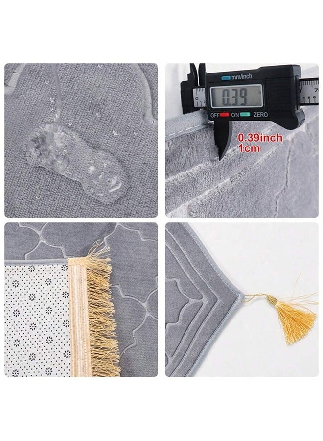 سجادة صلاة سميكة وناعمة للمسلمين – سجادة صلاة قابلة للطي من الفلانيل للرجال والنساء، مثالية للصلاة اليومية – رمادي غامق - Image 5