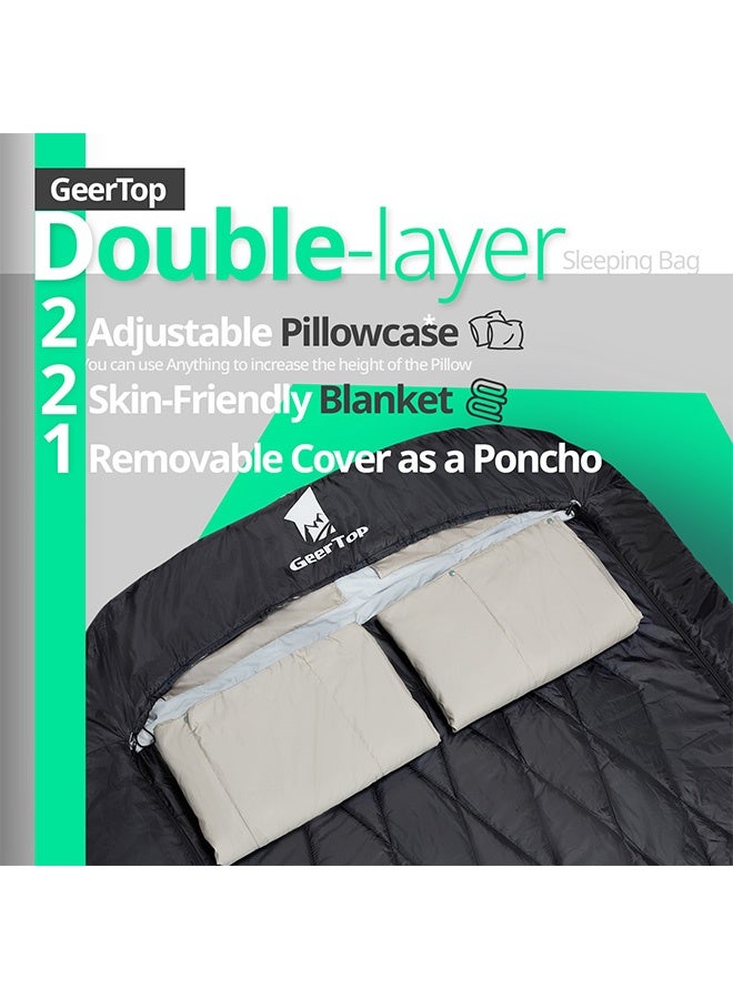 GEERTOP Comfort Doublewide Sleeping Bag with Blanket Queen Size Two Person Sleeping Bag for Adults, Couples Family Camping - Image 3