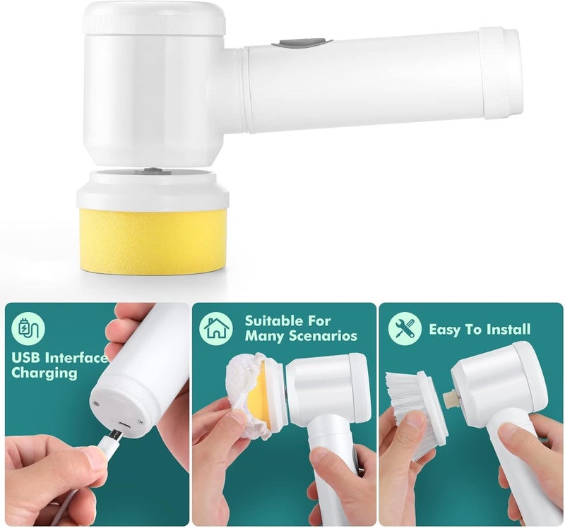 Electric spinning cleaning brush, electric scrubber with 3 brush heads, rechargeable cleaning brush for the bathroom; suitable for shower walls, bathtubs, toilets, windows, kitchens, sinks, dishes, and grout. - Image 2