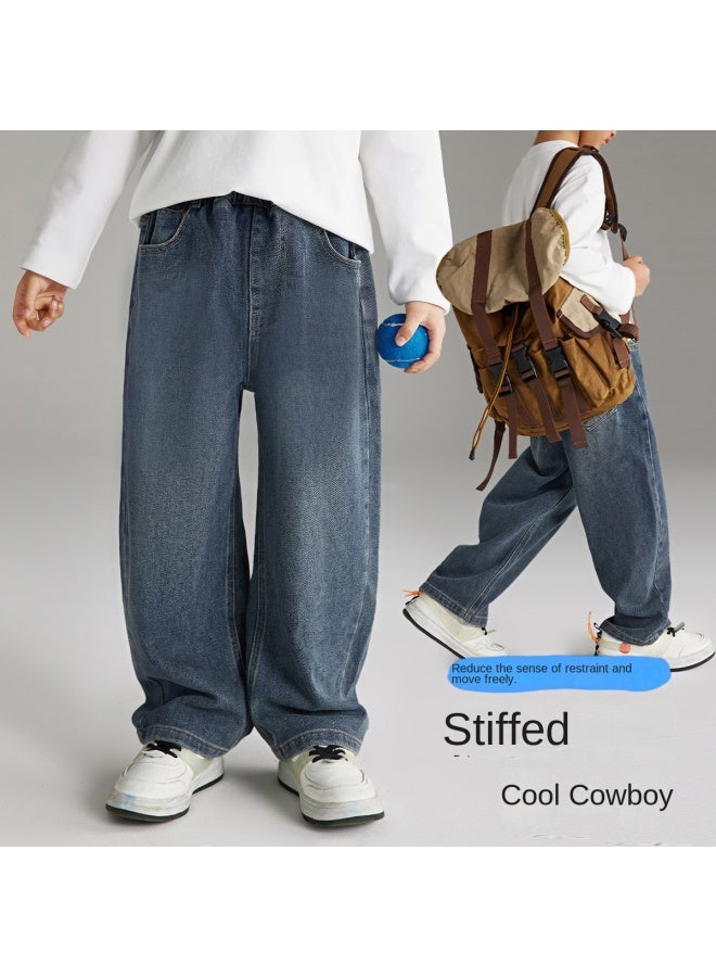 abckids Boys' Pants 2025 Autumn Kids Straight-leg Trousers Soft Loose Versatile Retro Washed Jeans - Image 2