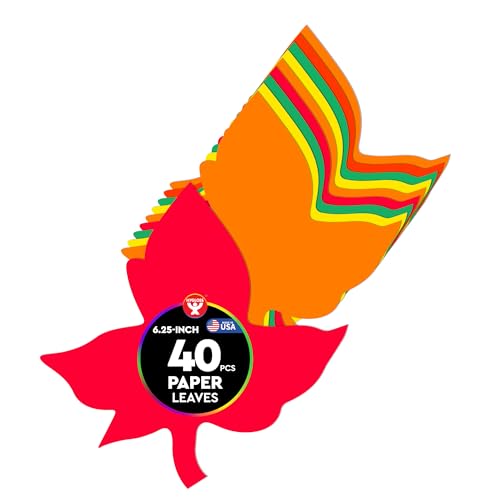 Hygloss Leaf Shape Paper Cut-Outs for Arts & Crafts-Many Creative Uses-Fall-Themed Activities-6.5 Inches-40 Pcs, Assorted Vibrant Colors - Image 2
