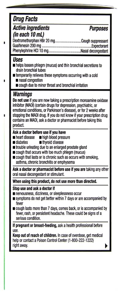 Major Robafen CF MultiSymptom Peak Cold Cough Syrup Dextromethorphan 20mg  Guaifenesin 200mg  Phenylephrine 10mg  4 fl oz - Image 2