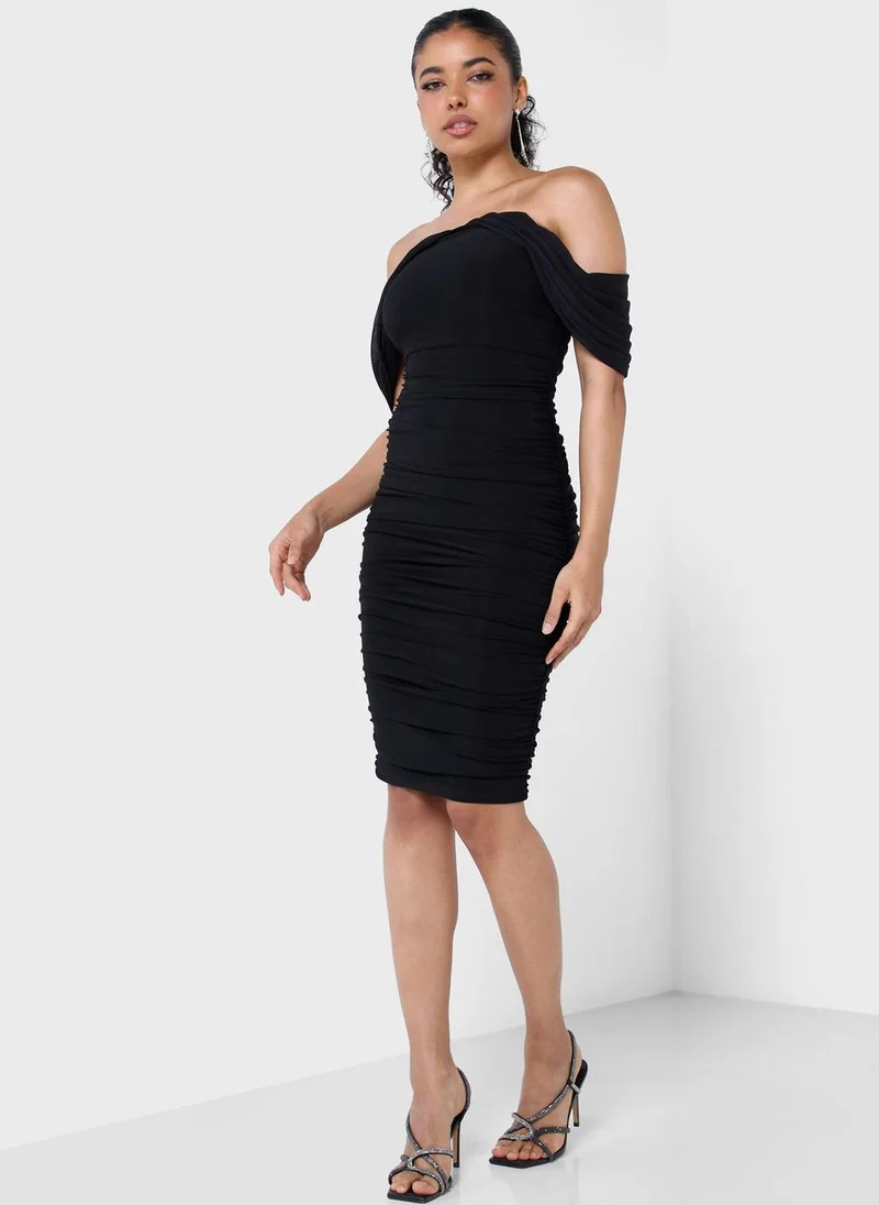 Club L London Bardot Ruched Dress