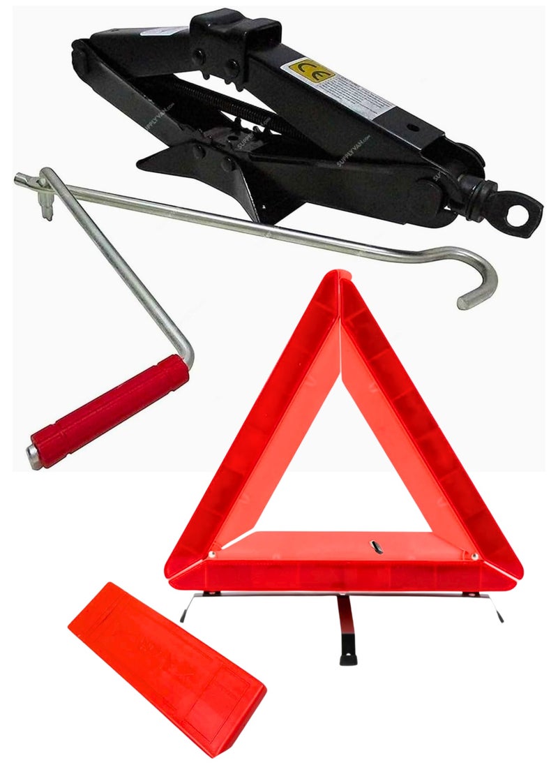 HERIOS Emergency Car Safety Kit with 3-Ton Scissor Jack and Warning Triangle, Heavy Duty Roadside Kit  - Image 1