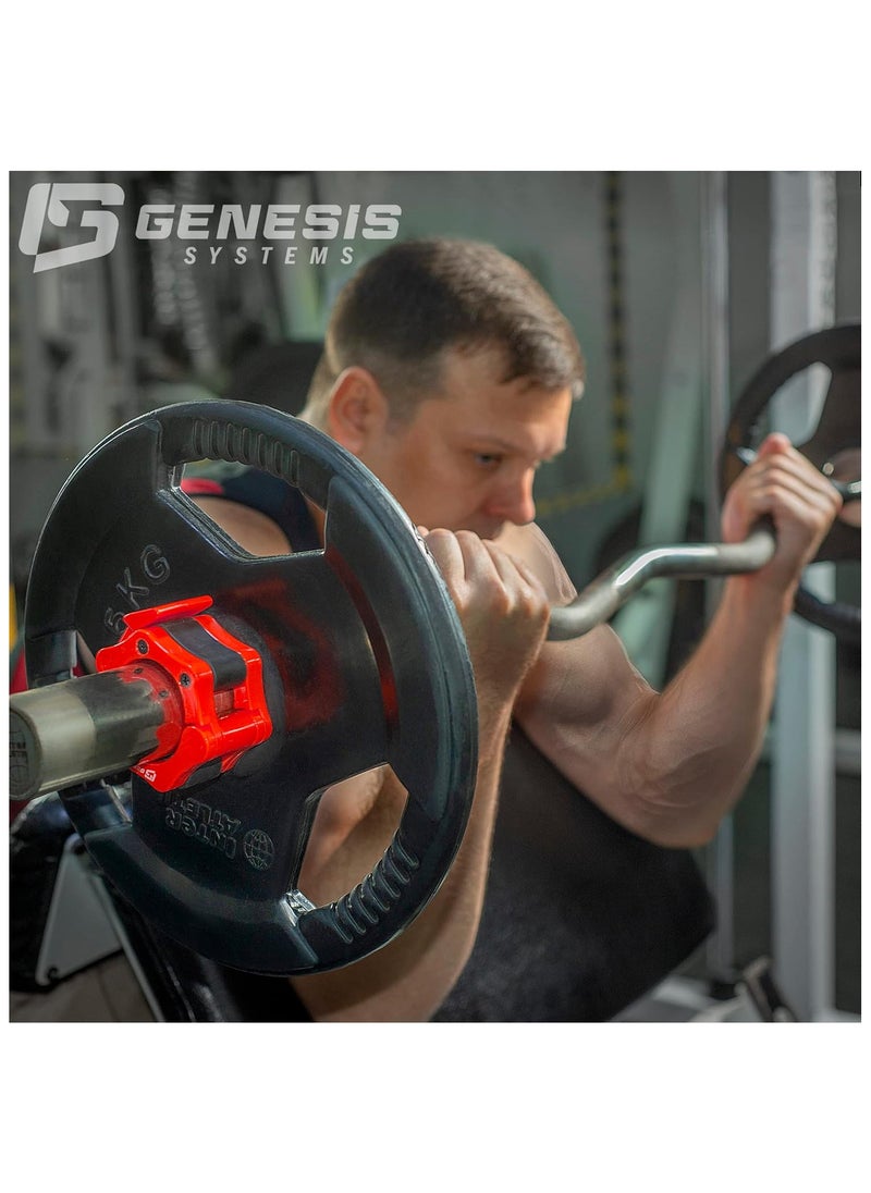 Generic - GENESIS SYSTEMS Olympic Barbell Clamps 2 Inch Bar Clips Quick Release Barbell Collars Weight Clips Red- for Weightlifting - Image 1