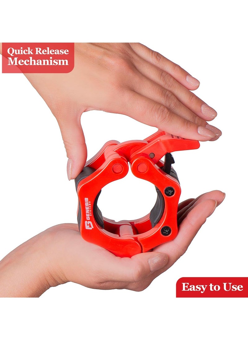 Generic - GENESIS SYSTEMS Olympic Barbell Clamps 2 Inch Bar Clips Quick Release Barbell Collars Weight Clips Red- for Weightlifting - Image 1