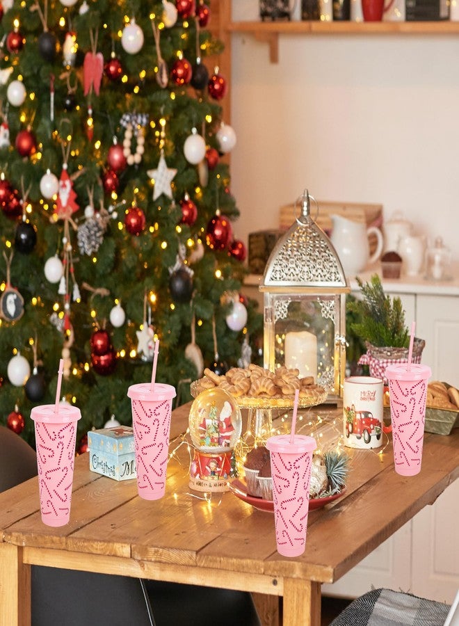 Whaline 12 Pcs Christmas Plastic Tumbler with Lids Straws Pink Candy Cane Reusable Cups 24oz Xmas Travel Mug Cups for Iced Coffee Drinks Birthday Baby Shower Party Supplies - Image 5