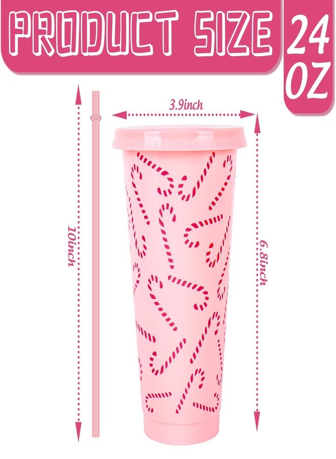 Whaline 12 Pcs Christmas Plastic Tumbler with Lids Straws Pink Candy Cane Reusable Cups 24oz Xmas Travel Mug Cups for Iced Coffee Drinks Birthday Baby Shower Party Supplies - Image 2