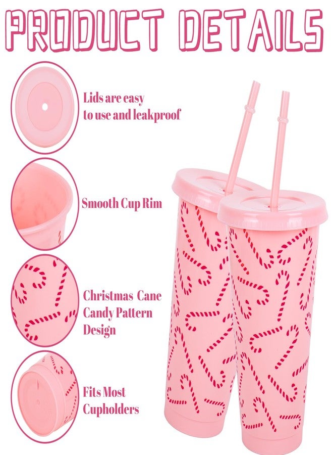 Whaline 12 Pcs Christmas Plastic Tumbler with Lids Straws Pink Candy Cane Reusable Cups 24oz Xmas Travel Mug Cups for Iced Coffee Drinks Birthday Baby Shower Party Supplies - Image 3