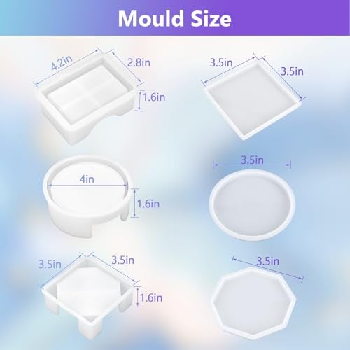 KISREL 18 Pieces Thicken Resin Coaster Molds, Upgrade Coaster Molds for Epoxy Resin, Coaster Resin Mold with Storage Box Mold for DIY Art Craft Cup Mats - Image 3