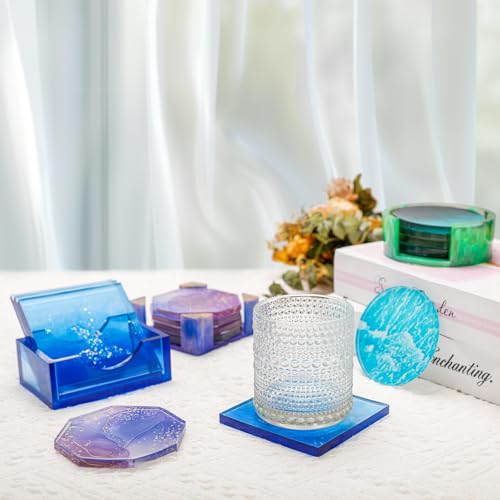 KISREL 18 Pieces Thicken Resin Coaster Molds, Upgrade Coaster Molds for Epoxy Resin, Coaster Resin Mold with Storage Box Mold for DIY Art Craft Cup Mats - Image 5