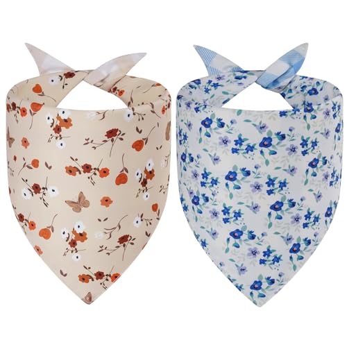 Agroon Spring Dog Bandanas Large 2PCS, 4 Pattern Summer Floral Scarf for Boy and Girl, Triangle Reversible Bibs Breed for Puppy Pets - Image 1