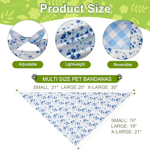 Agroon Spring Dog Bandanas Large 2PCS, 4 Pattern Summer Floral Scarf for Boy and Girl, Triangle Reversible Bibs Breed for Puppy Pets - Image 3
