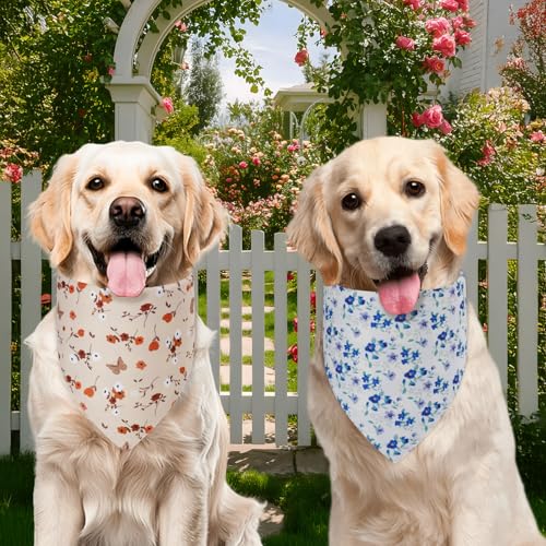 Agroon Spring Dog Bandanas Large 2PCS, 4 Pattern Summer Floral Scarf for Boy and Girl, Triangle Reversible Bibs Breed for Puppy Pets - Image 4