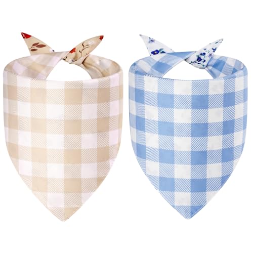 Agroon Spring Dog Bandanas Large 2PCS, 4 Pattern Summer Floral Scarf for Boy and Girl, Triangle Reversible Bibs Breed for Puppy Pets - Image 2