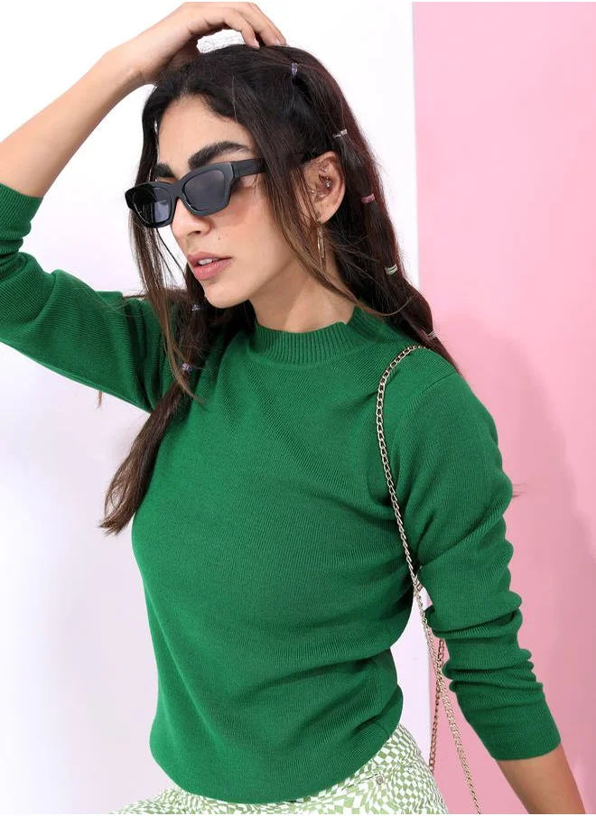 Tokyo Talkies Solid Regular Fit Round Neck Sweater by Styli