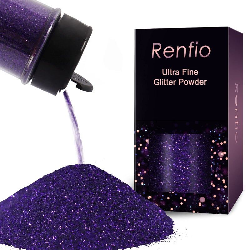 Renfio Purple Glitter, 2.11 Oz/60g Fine Glitter, Glitter for Crafts, 1/128" Halloween Glitter, PET Flake Crafts Sequins Epoxy Chips Flakes for Halloween Decorations, Resin, Roses, Bats - Violet - Image 1