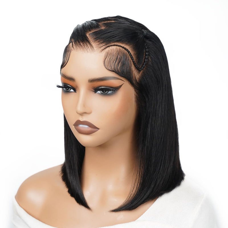 SUPERNOVA Glueless Styled Short Bob Wig Human Hair 13x4 Lace Front Braided Wigs For Black Women Straight Wear And Go Glueless Wigs Human Hair Pre Plucked Pre Cut Lace 200 Density(10 Inch) - Image 2